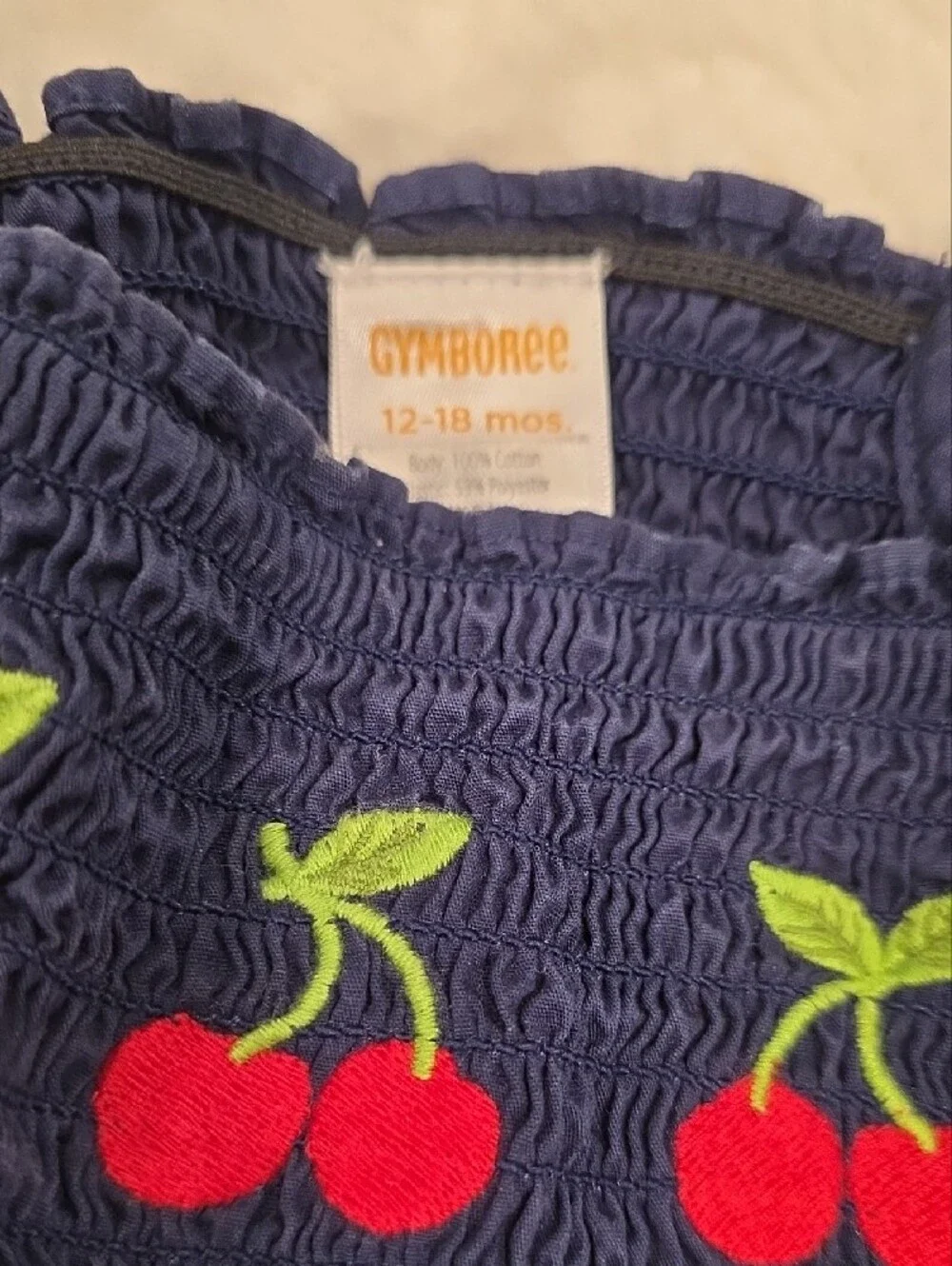 Gymboree Navy Dress with Red Cherry Embroidery
